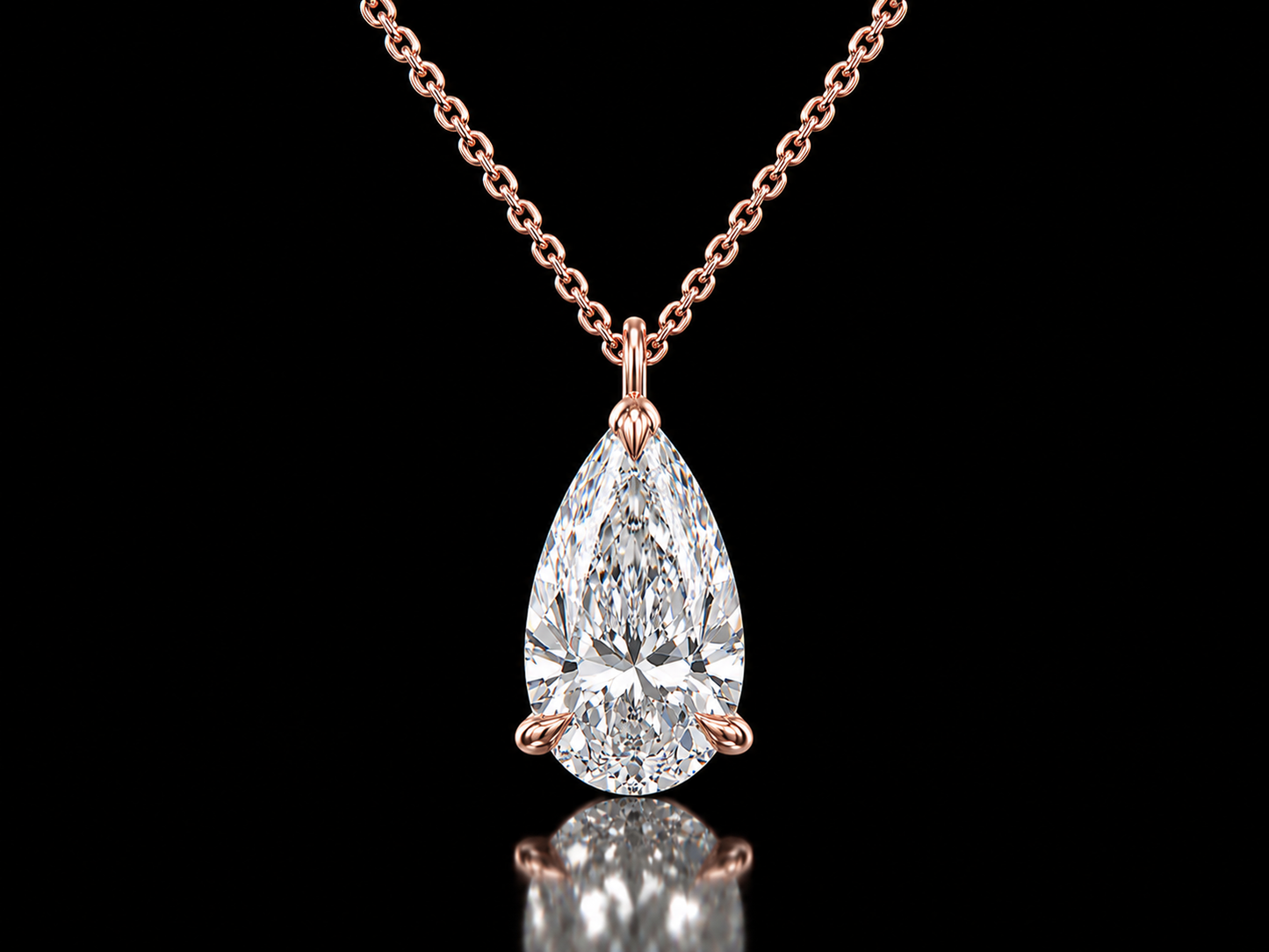 IGI Certified Pear Lab-Grown Diamond Solitaire Necklace eagle claw setting – E VVS2 | 14K Gold
