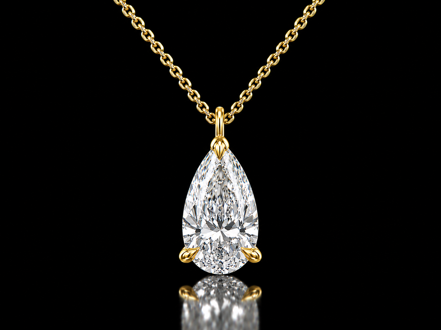 IGI Certified Pear Lab-Grown Diamond Solitaire Necklace eagle claw setting – E VVS2 | 14K Gold