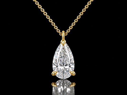 IGI Certified Pear Lab-Grown Diamond Solitaire Necklace eagle claw setting – E VVS2 | 14K Gold