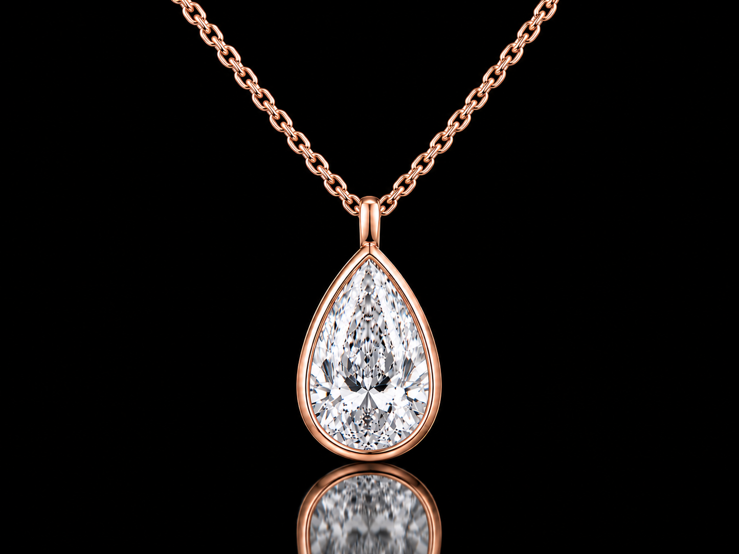 IGI Certified Pear Lab-Grown Diamond Bezel Solitaire Necklace – E VVS2 | 14K Gold