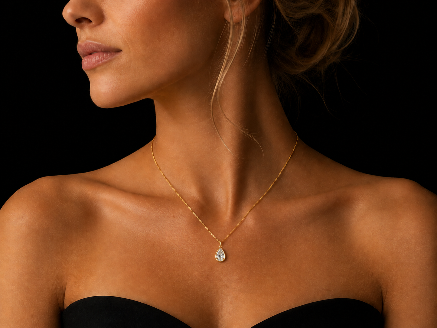 IGI Certified Pear Lab-Grown Diamond Bezel Solitaire Necklace – E VVS2 | 14K Gold