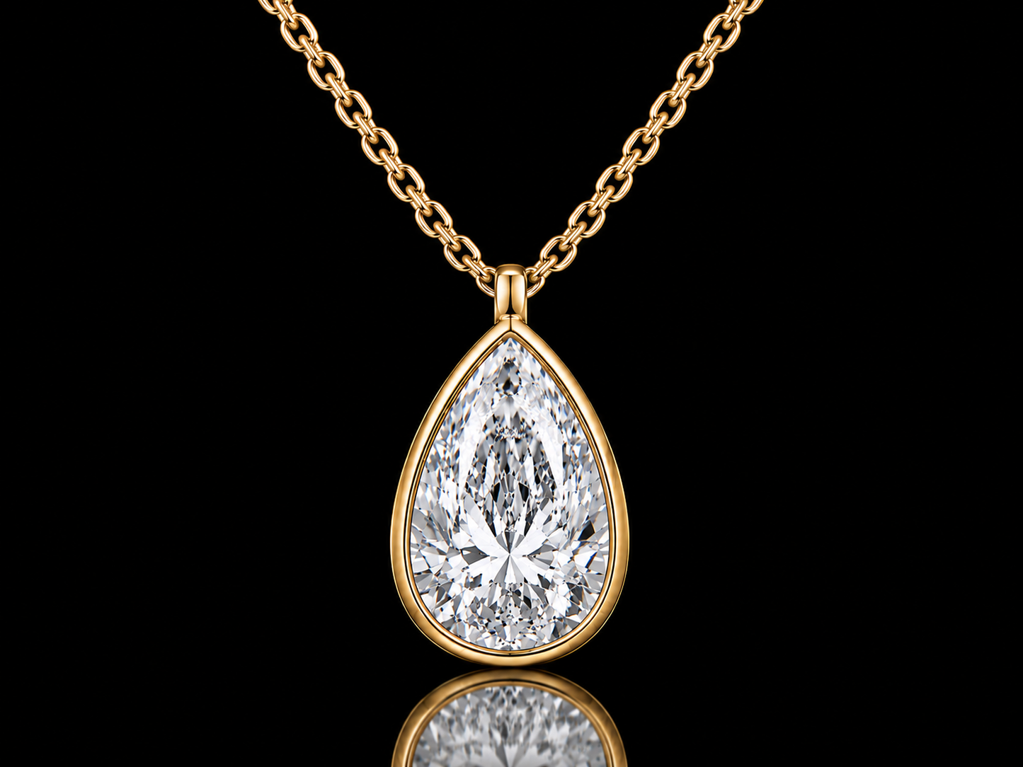 IGI Certified Pear Lab-Grown Diamond Bezel Solitaire Necklace – E VVS2 | 14K Gold