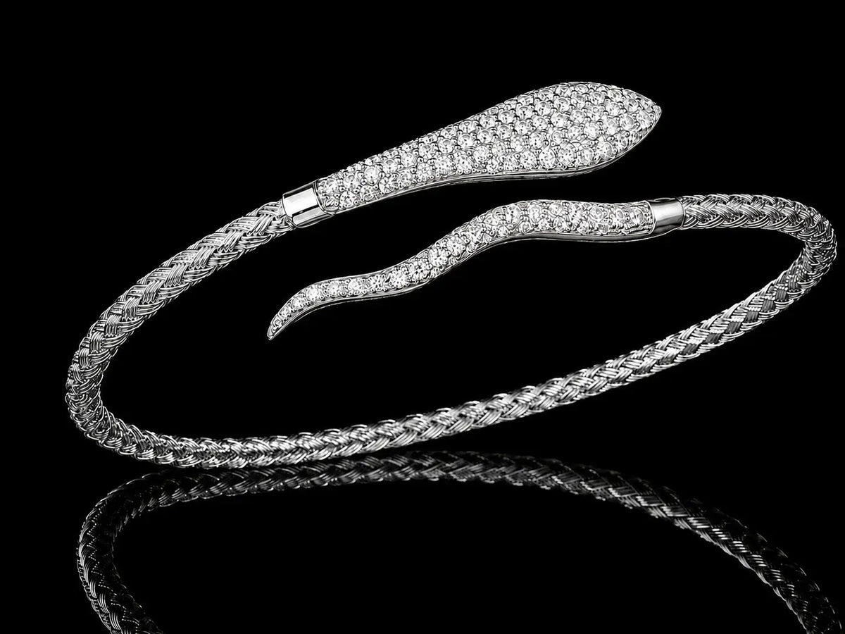 14K Two-Tone Gold Flexible Snake Bangle with 0.90 CT Diamonds Angelica Jewellers