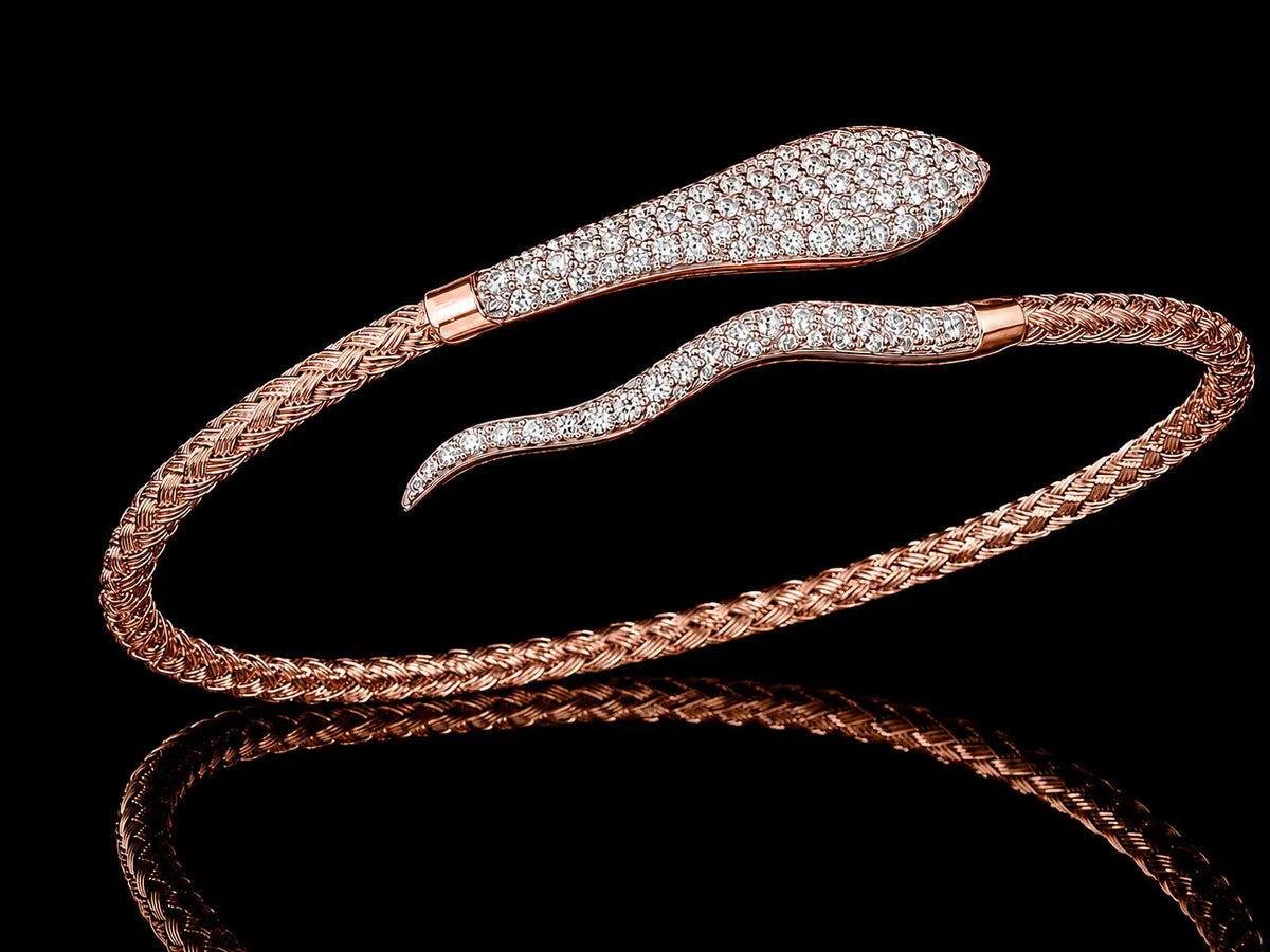 14K Two-Tone Gold Flexible Snake Bangle with 0.90 CT Diamonds Angelica Jewellers