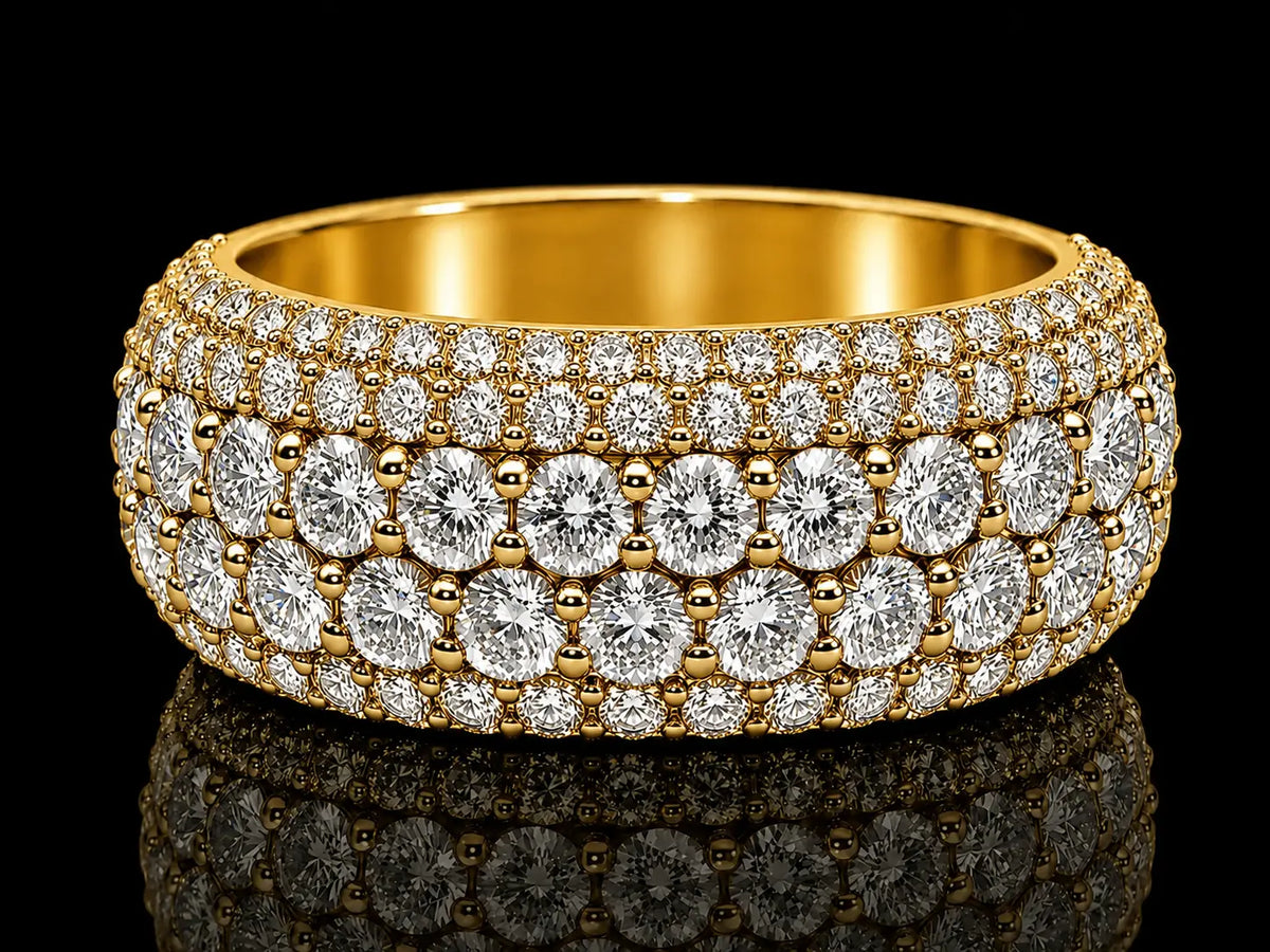 10K White Gold 6-Row Diamond Semi-Eternity Bomber Ring – 4.60 CT VVS F+ Angelica Jewellers