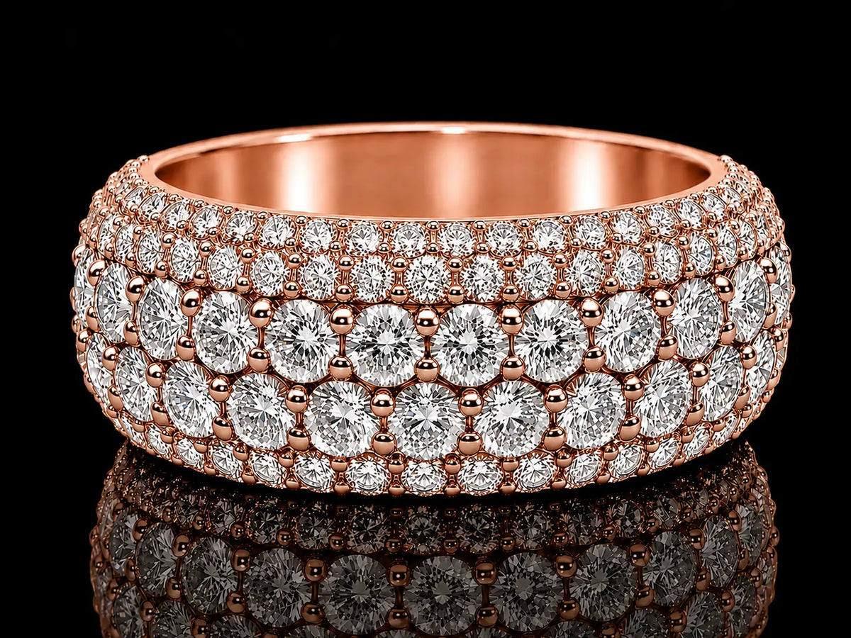 10K White Gold 6-Row Diamond Semi-Eternity Bomber Ring – 4.60 CT VVS F+ Angelica Jewellers