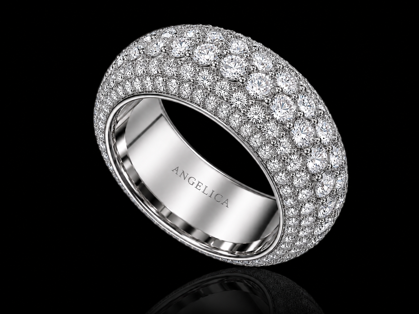 10K White Gold 6-Row Diamond Semi-Eternity Bomber Ring – 4.60 CT VVS F+