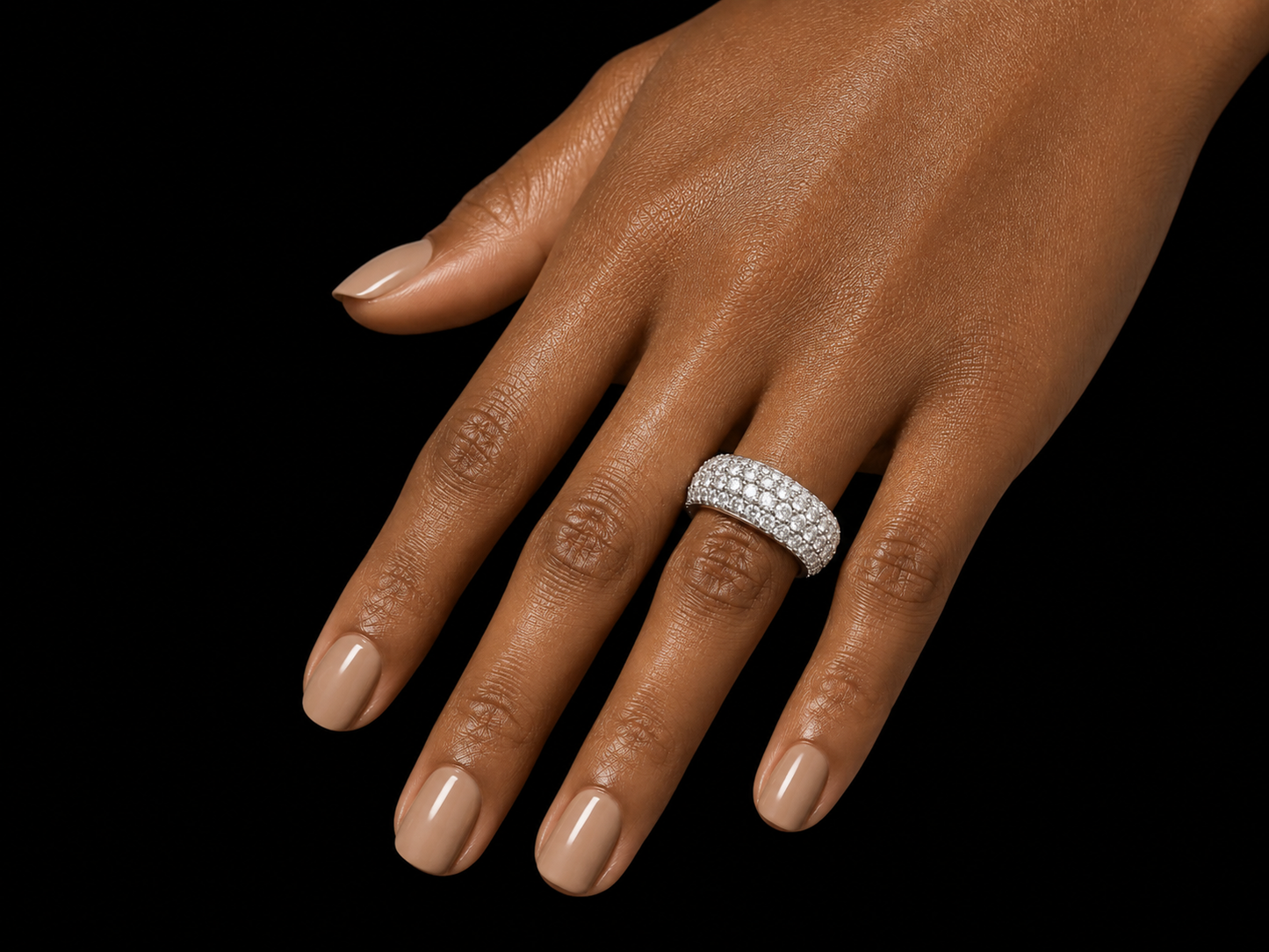 10K White Gold 6-Row Diamond Semi-Eternity Bomber Ring – 4.60 CT VVS F+