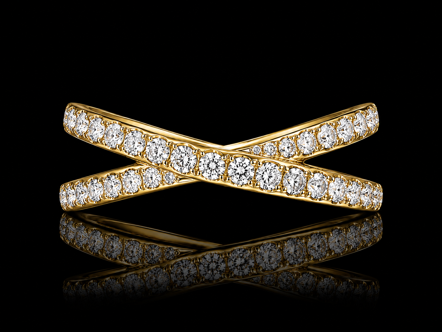 14K Gold Diamond Crossover Pavé Ring