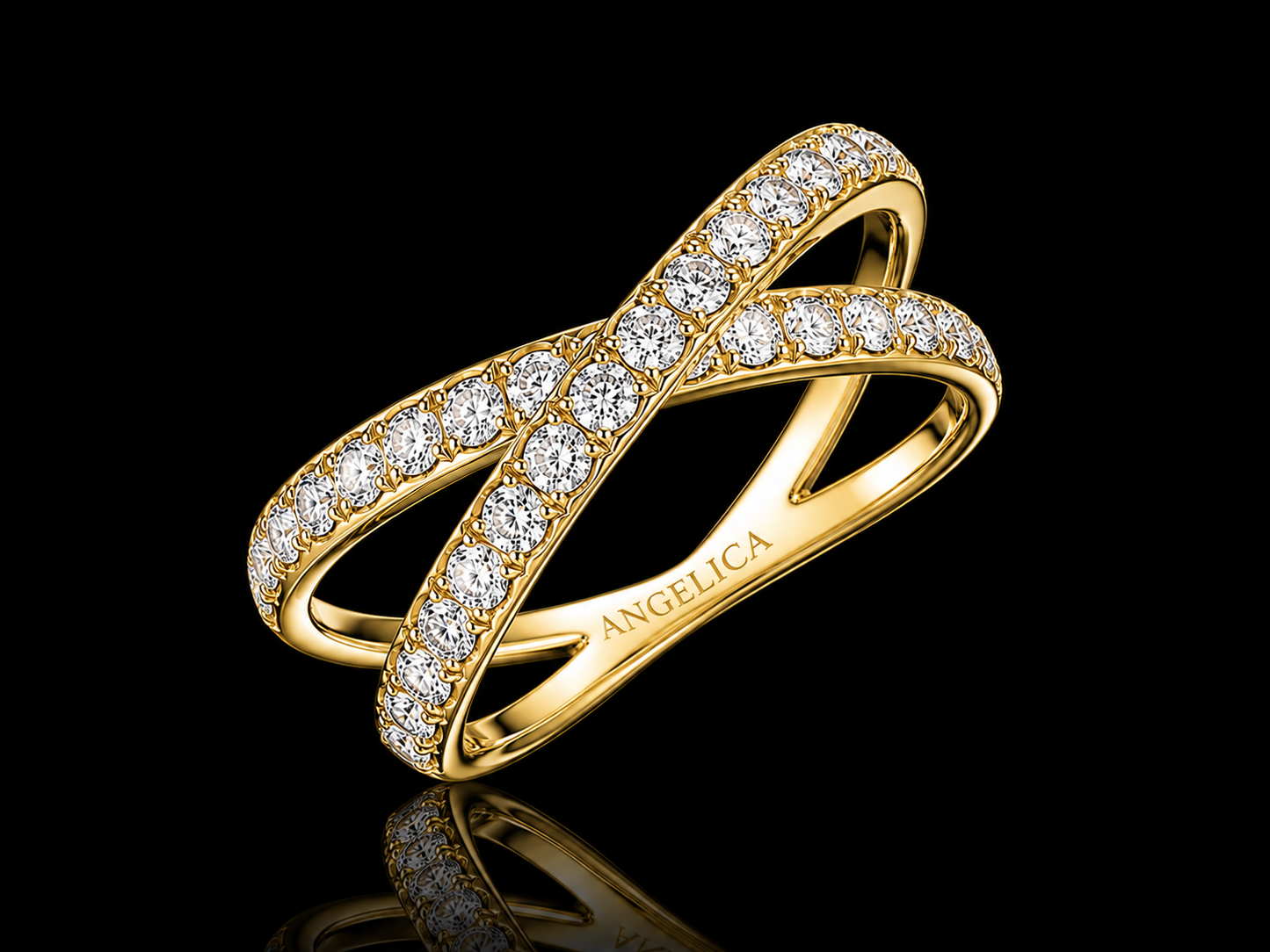 14K Gold Diamond Crossover Pavé Ring