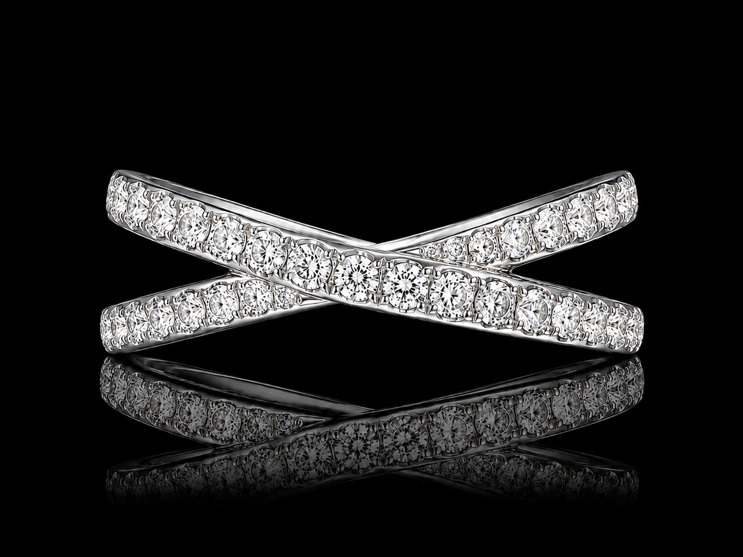 14K Gold Diamond Crossover Pavé Ring