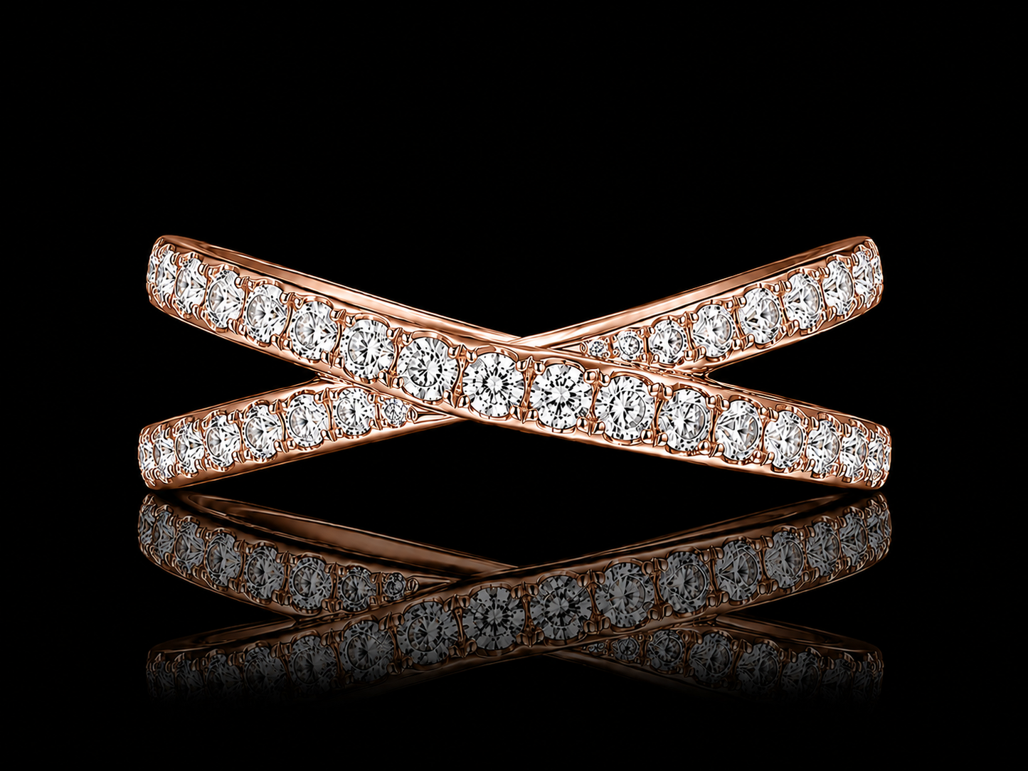 14K Gold Diamond Crossover Pavé Ring