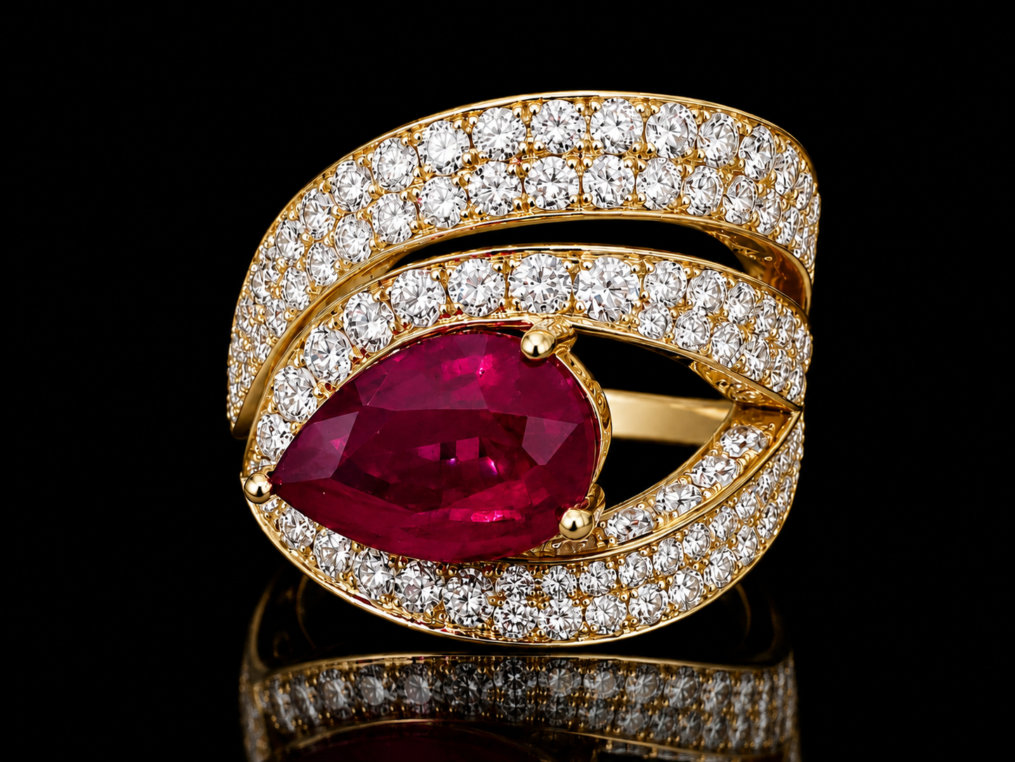 The Teller Ring – 14K Yellow Gold Ruby & Diamond Serpentine Ring