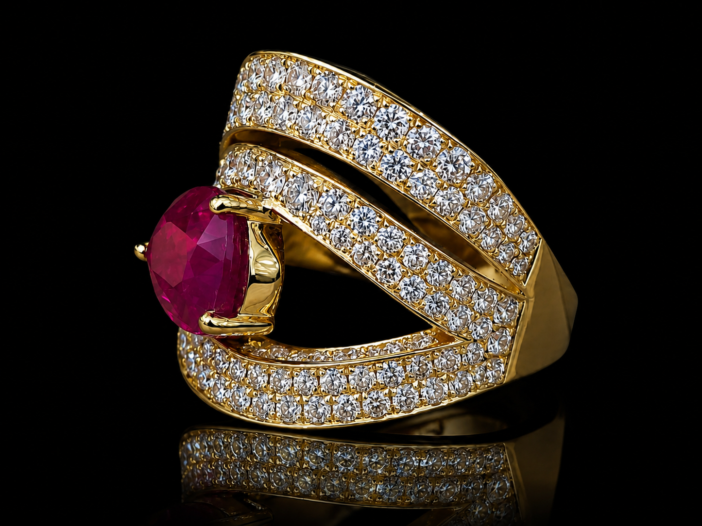 The Teller Ring – 14K Yellow Gold Ruby & Diamond Serpentine Ring