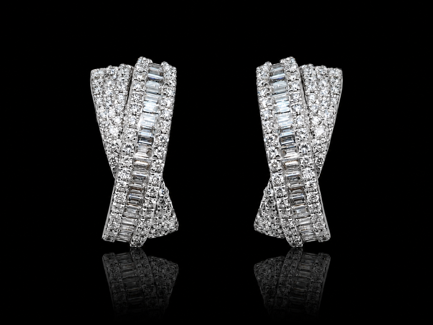 18K White Gold Diamond Crossover Huggies