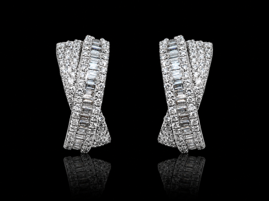18K White Gold Diamond Crossover Huggies