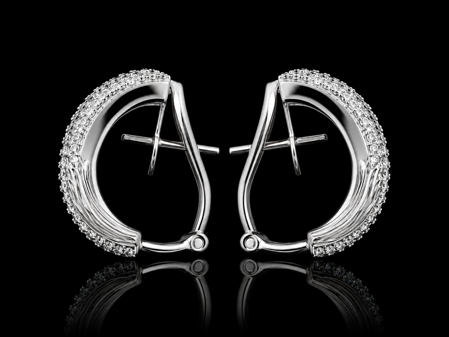 18K White Gold Diamond Crossover Huggies