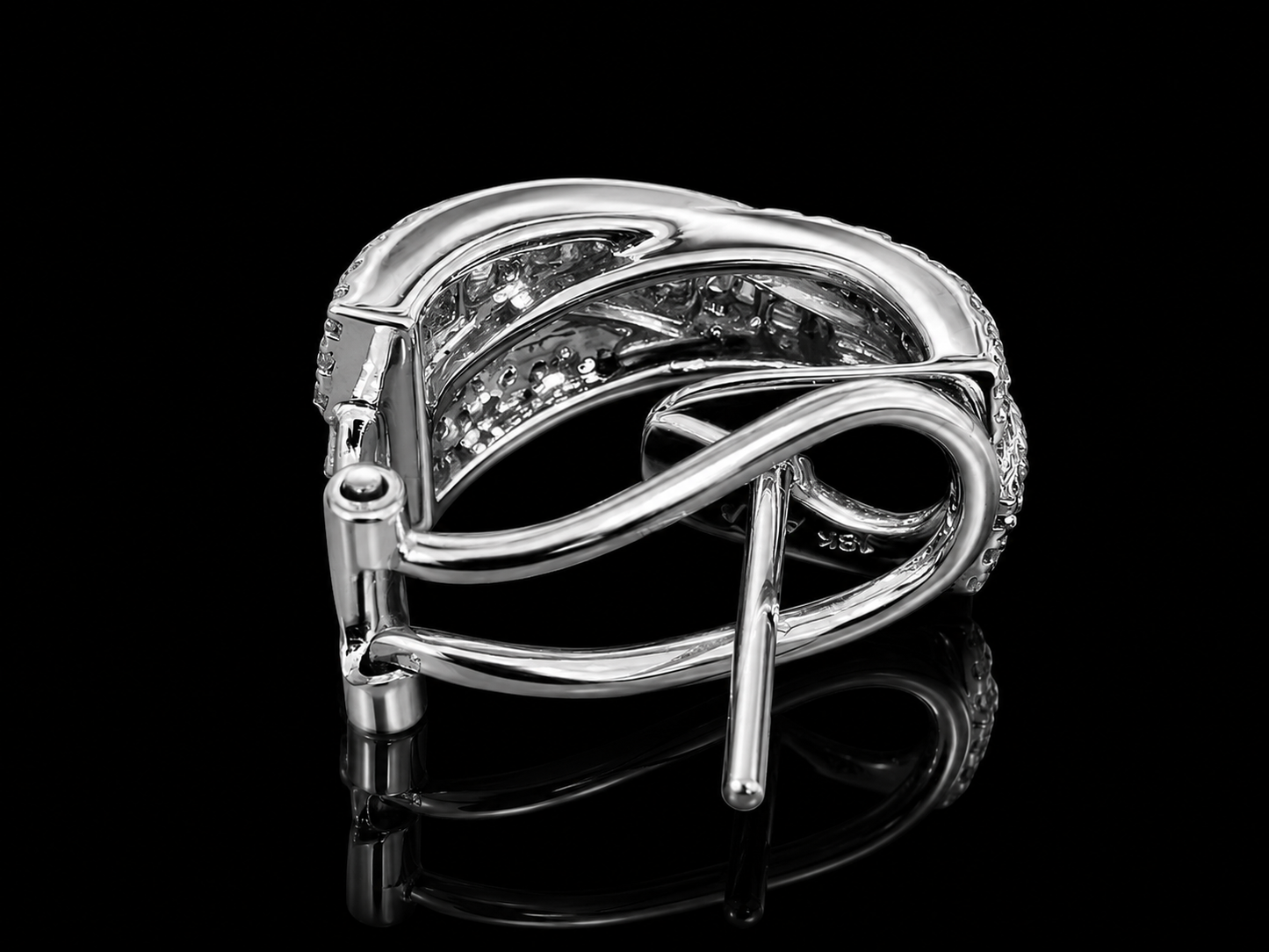 18K White Gold Diamond Crossover Huggies