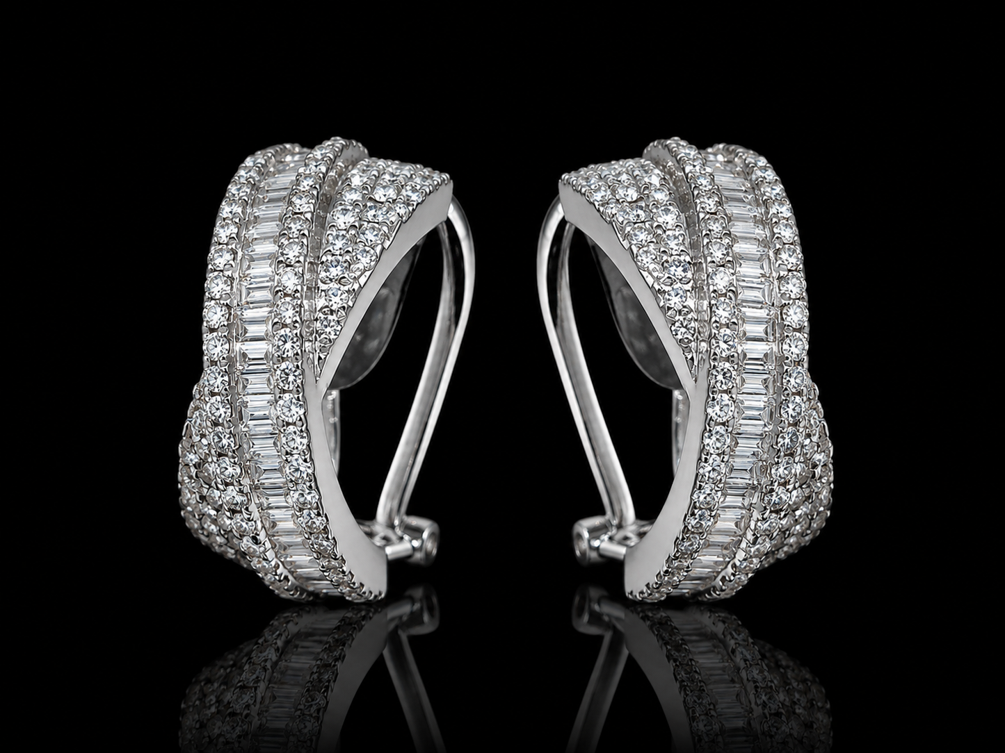 18K White Gold Diamond Crossover Huggies