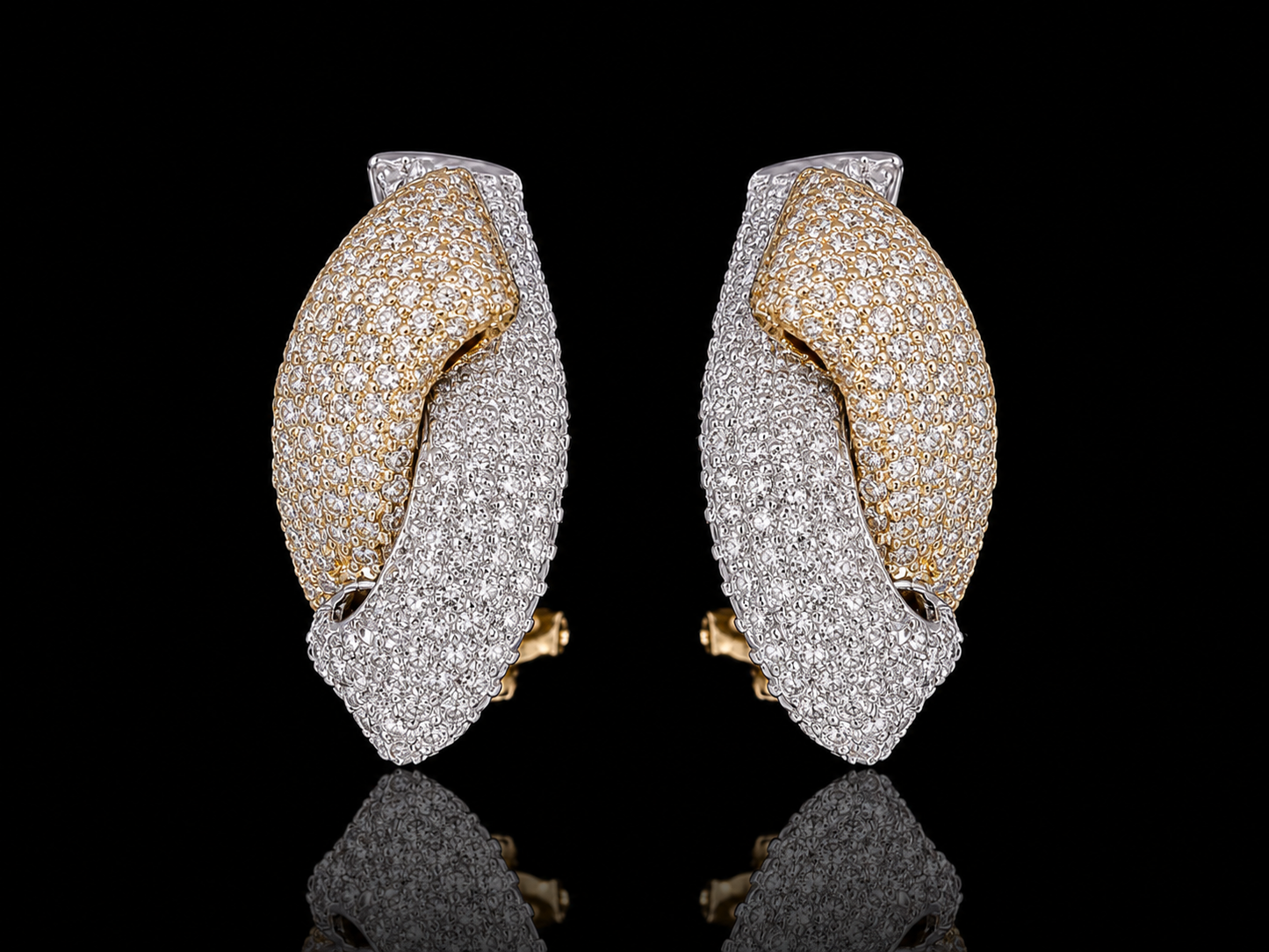 18K Two-Tone Gold Diamond Twist Huggie Earrings