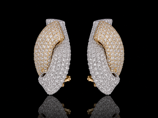 18K Two-Tone Gold Diamond Twist Huggie Earrings
