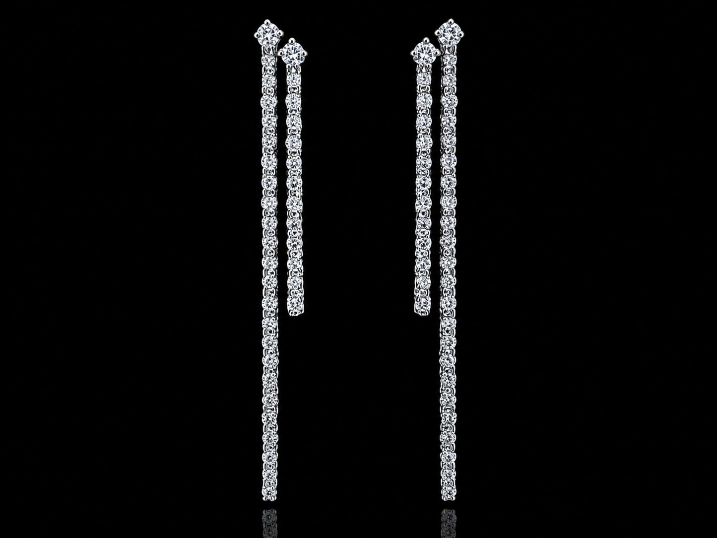 18K White Gold Diamond Double Drop Bar Earrings