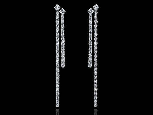 18K White Gold Diamond Double Drop Bar Earrings