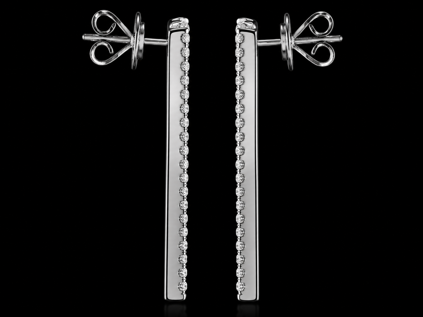 18K White Gold Diamond Double Drop Bar Earrings