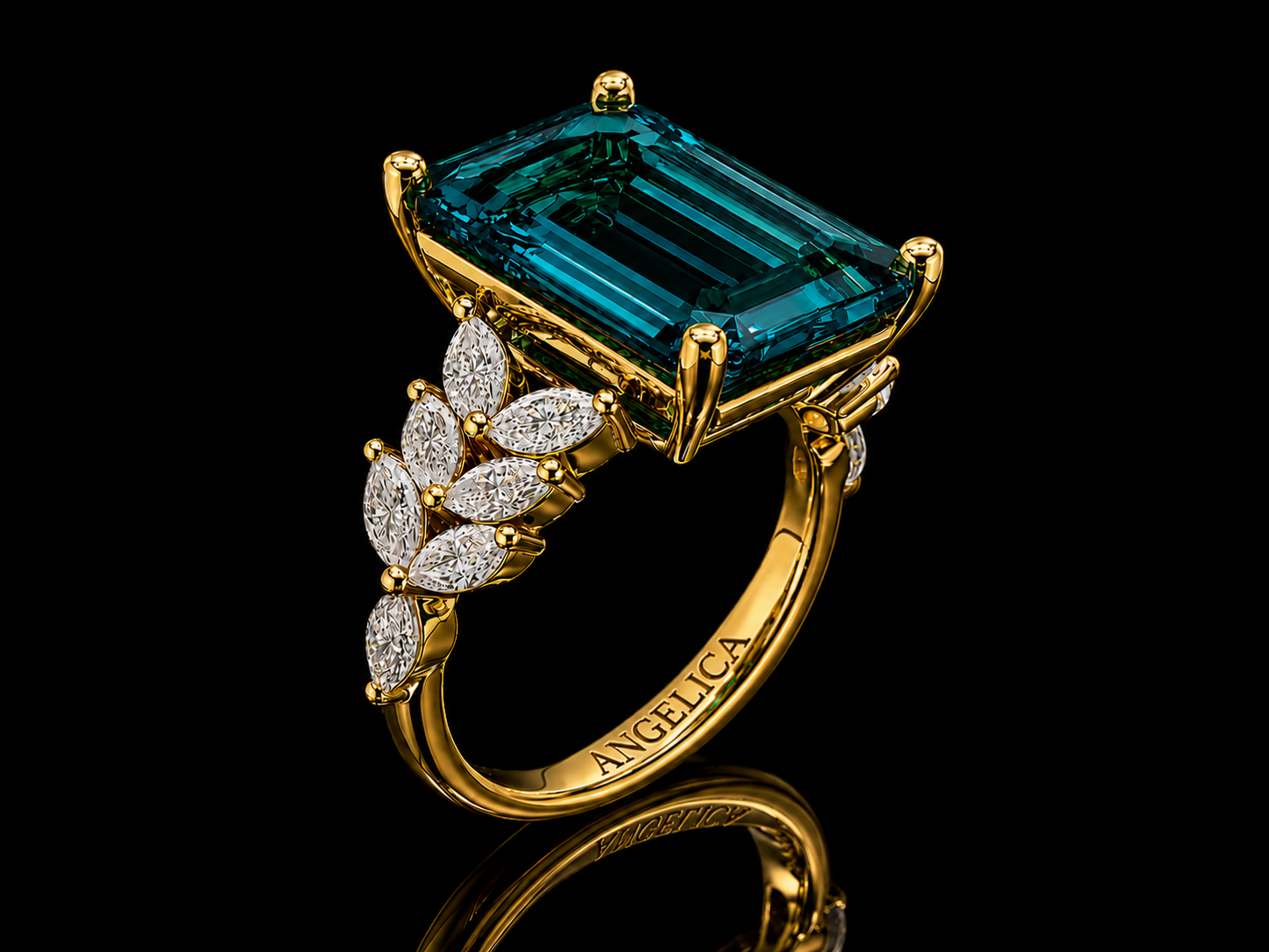 18K Yellow Gold 6.60CT  Lab-Grown Colombian Emerald & 0.85CT Marquise Diamond Engagement Ring