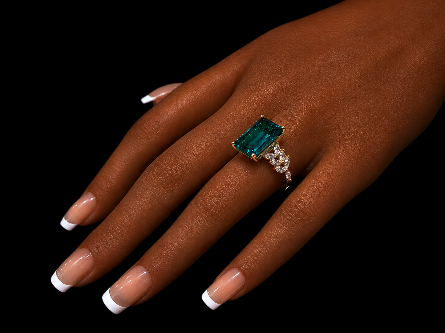 18K Yellow Gold 6.60CT  Lab-Grown Colombian Emerald & 0.85CT Marquise Diamond Engagement Ring