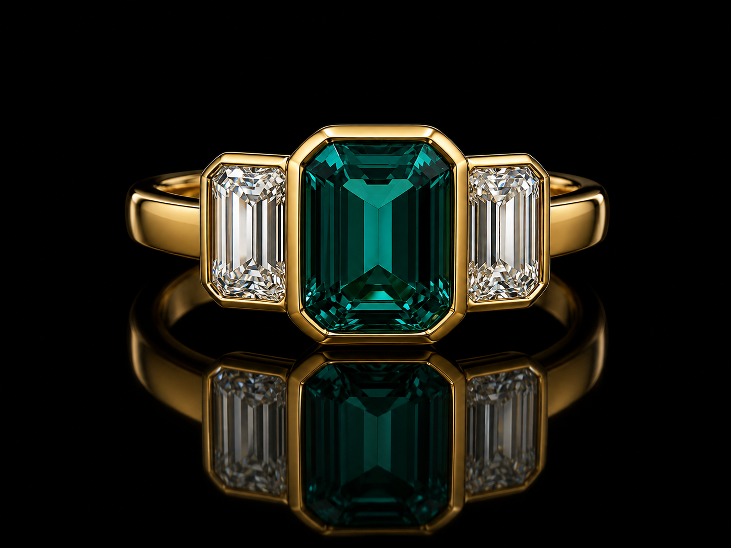 Classic Trilogy Lab Emerald & Diamond Ring | 1.50 CT Lab Emerald | 1.00 CTW Lab-Grown Diamonds | Timeless Gold Design