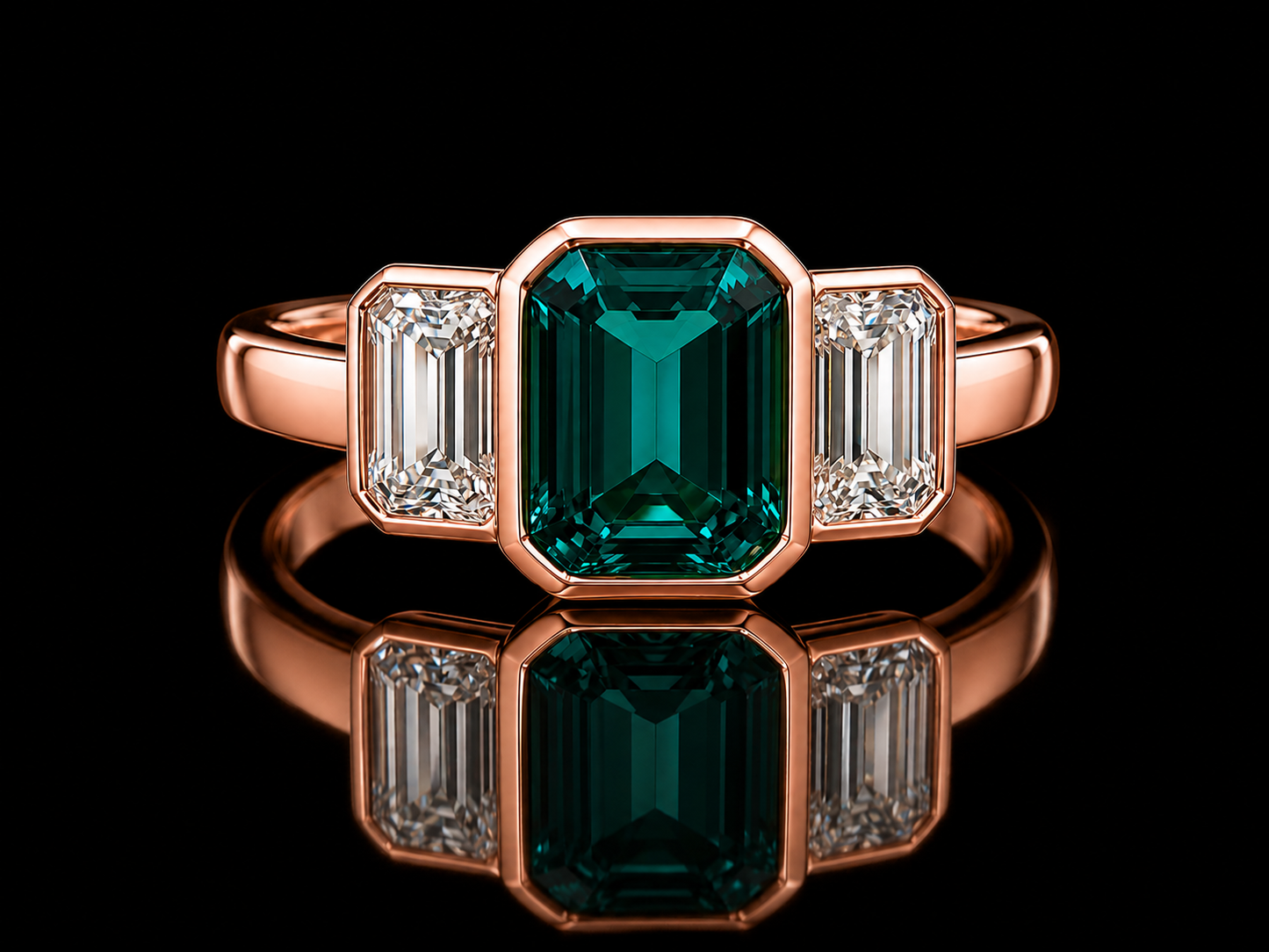 Classic Trilogy Lab Emerald & Diamond Ring | 1.50 CT Lab Emerald | 1.00 CTW Lab-Grown Diamonds | Timeless Gold Design