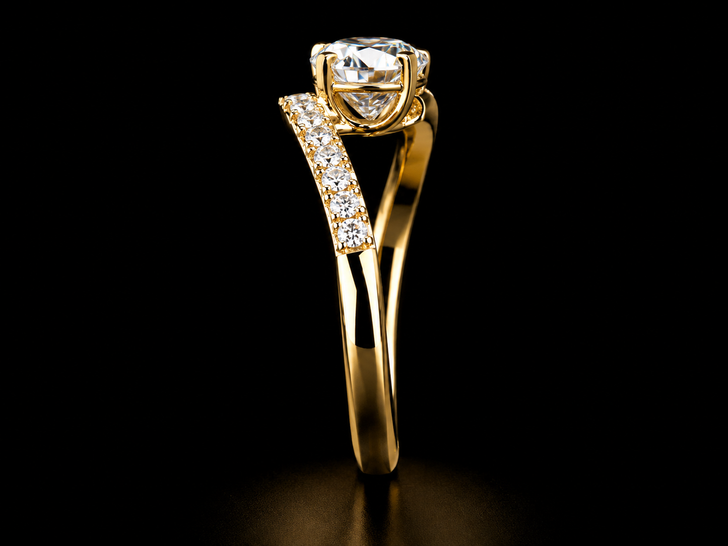14K Gold Oval Lab Diamond Bypass Engagement Ring – IGI Certified | 0.13ct Pavé Diamond Band