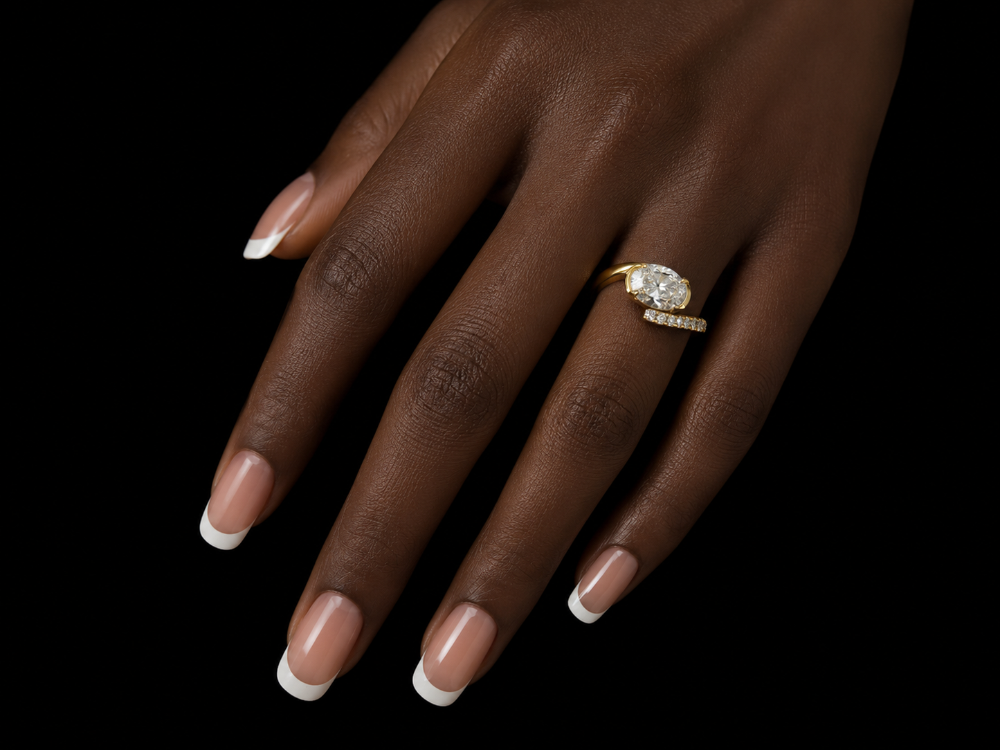 14K Gold Oval Lab Diamond Bypass Engagement Ring – IGI Certified | 0.13ct Pavé Diamond Band