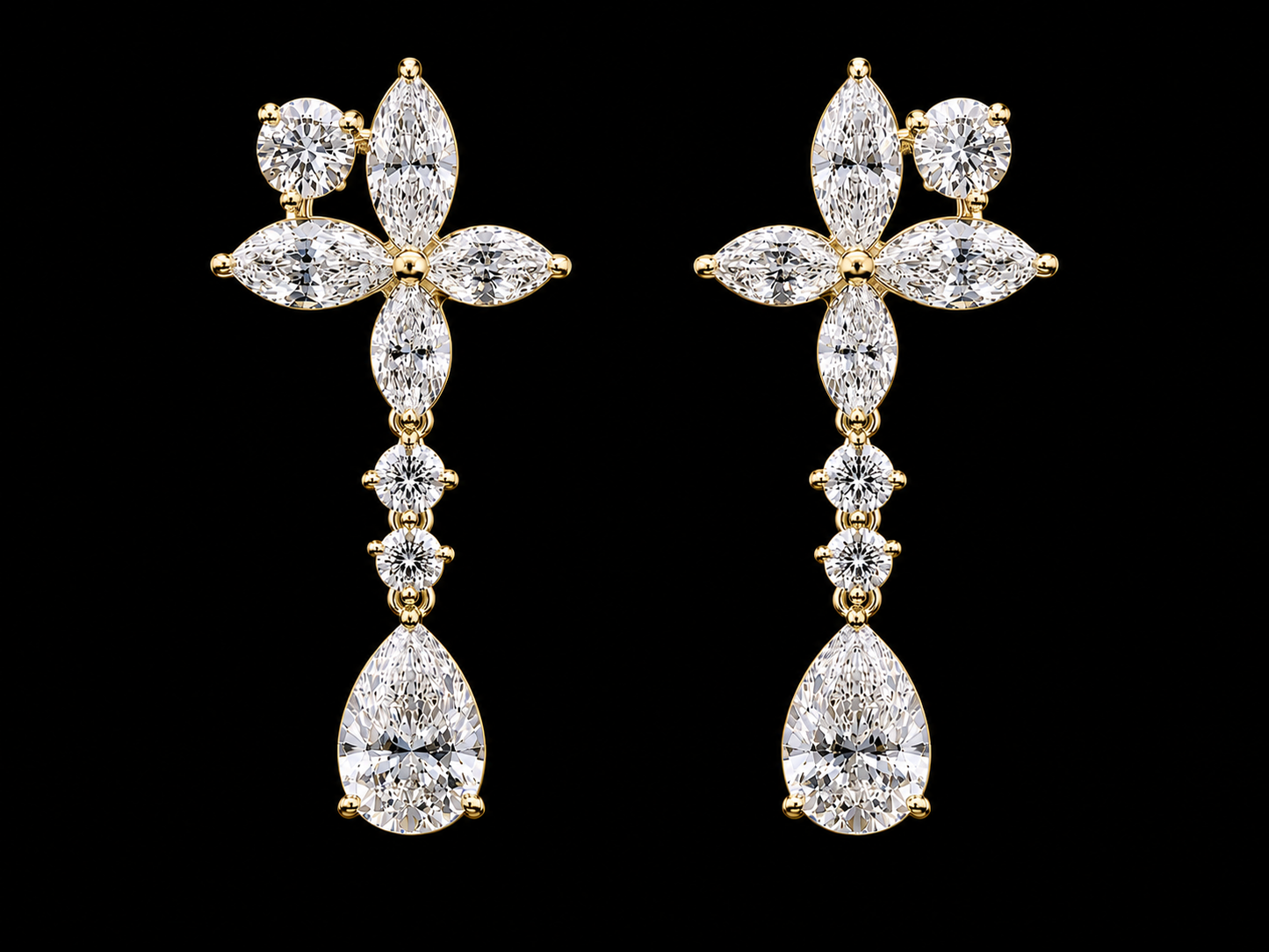 PENDIENTES VVS F+ CON DIAMANTES REDONDOS EN ORO AMARILLO DE 14 K