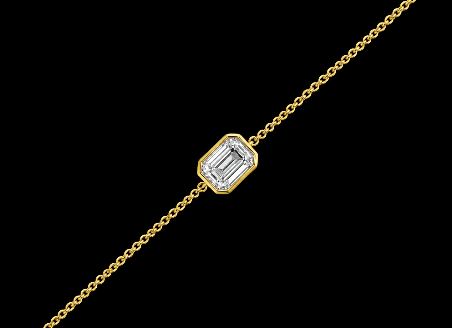 18K Gold Solitaire Emerald-Cut Lab-Grown Diamond Bracelet – 0.53 CT VS/VVS F+ | 7"