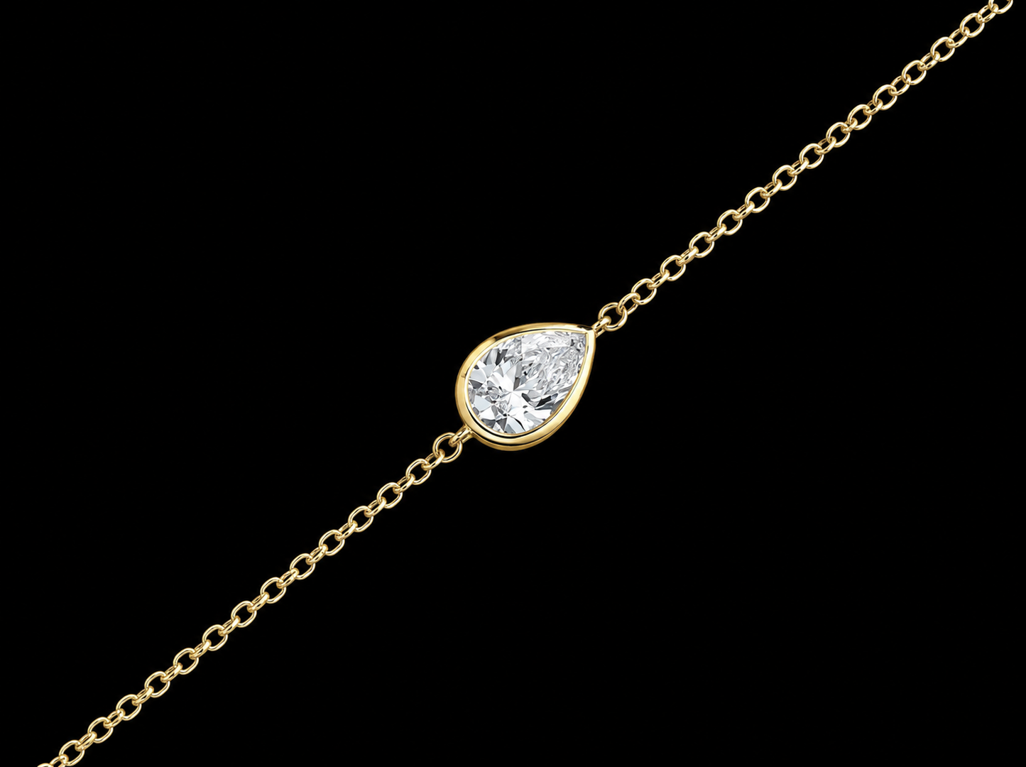 14K Gold Pear Shape Solitaire Lab-Grown Diamond Bracelet – 0.60 CT VS/VVS F+ | 7"