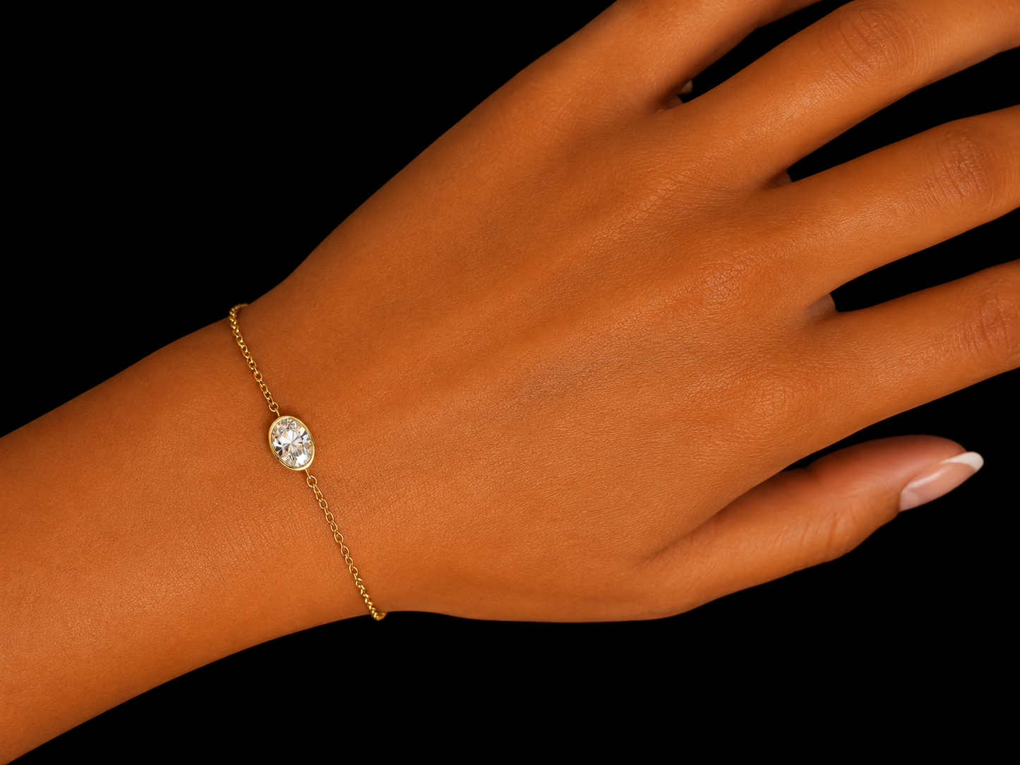 14K White Gold Oval Solitaire Lab-Grown Diamond Bracelet – 0.53 CT