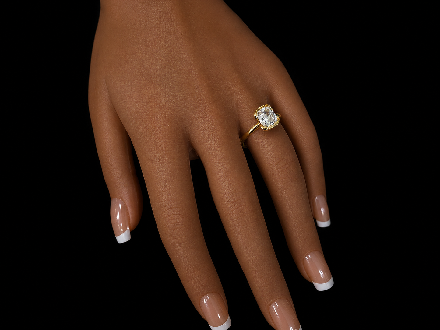 2.02 Ct Cushion Cut VVS E Bezel Set Gold Engagement Ring | Modern Solitaire | 9.6 × 8.5 mm Head