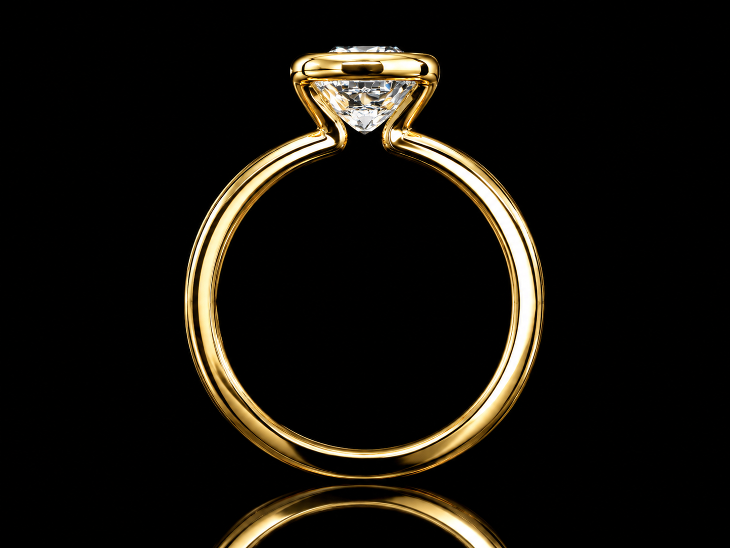 2.02 Ct Cushion Cut VVS E Bezel Set Gold Engagement Ring | Modern Solitaire | 9.6 × 8.5 mm Head
