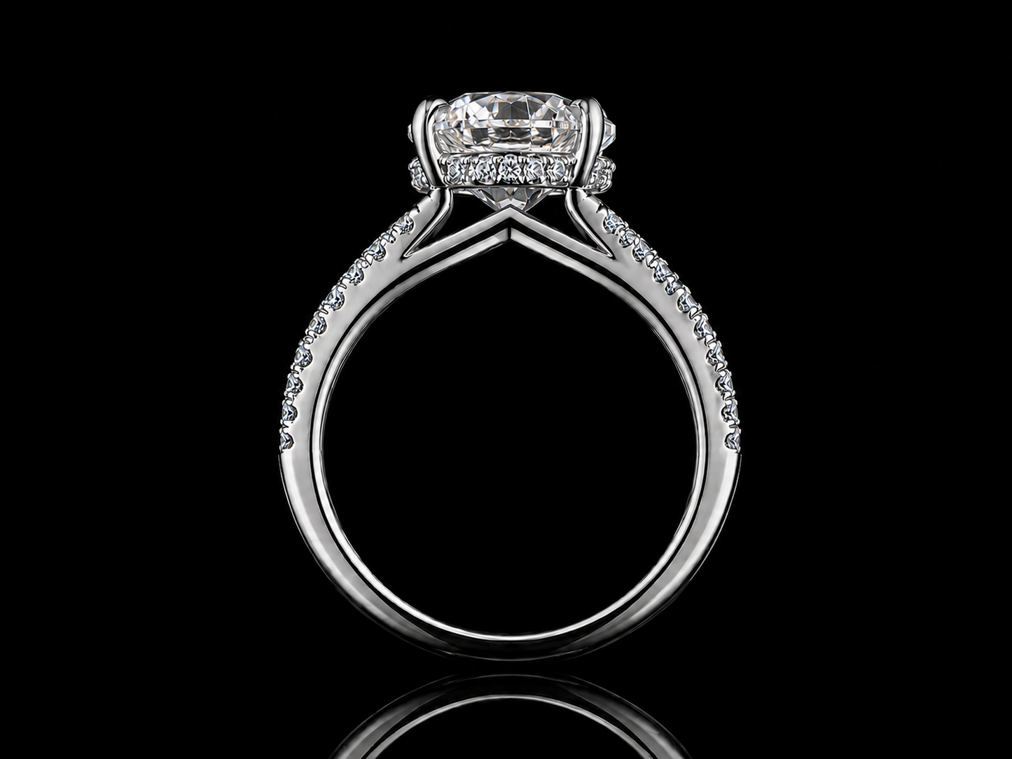 14K Gold 3.00 Carat Round Lab-Grown Diamond Engagement Ring | VS1 E | 1.00 CTW Baguette & Round Side Diamonds