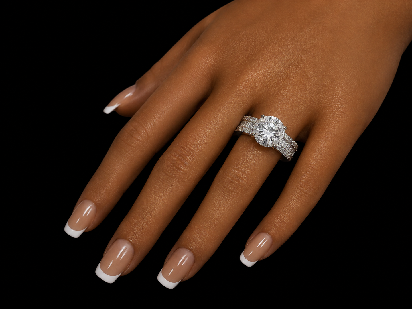 14K Gold 3.00 Carat Round Lab-Grown Diamond Engagement Ring | VS1 E | 1.00 CTW Baguette & Round Side Diamonds
