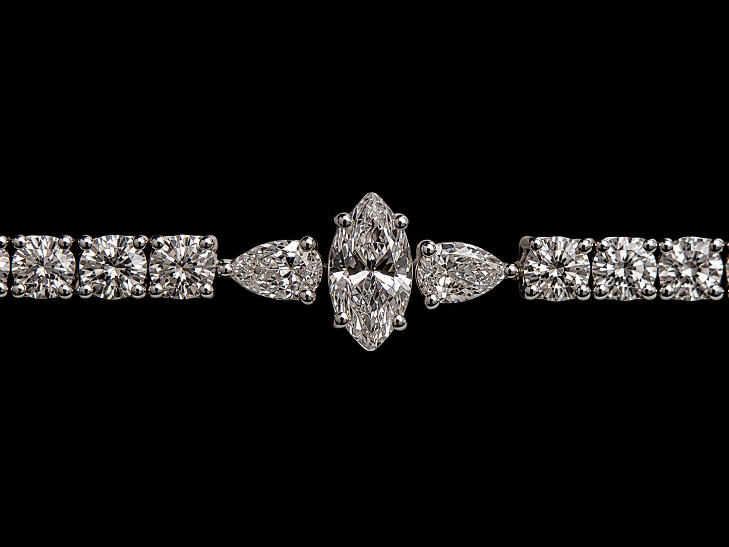 14K Gold 5.66 CTW Lab-Grown Diamond Marquise &amp; Pear Station Tennis Bracelet – 7"