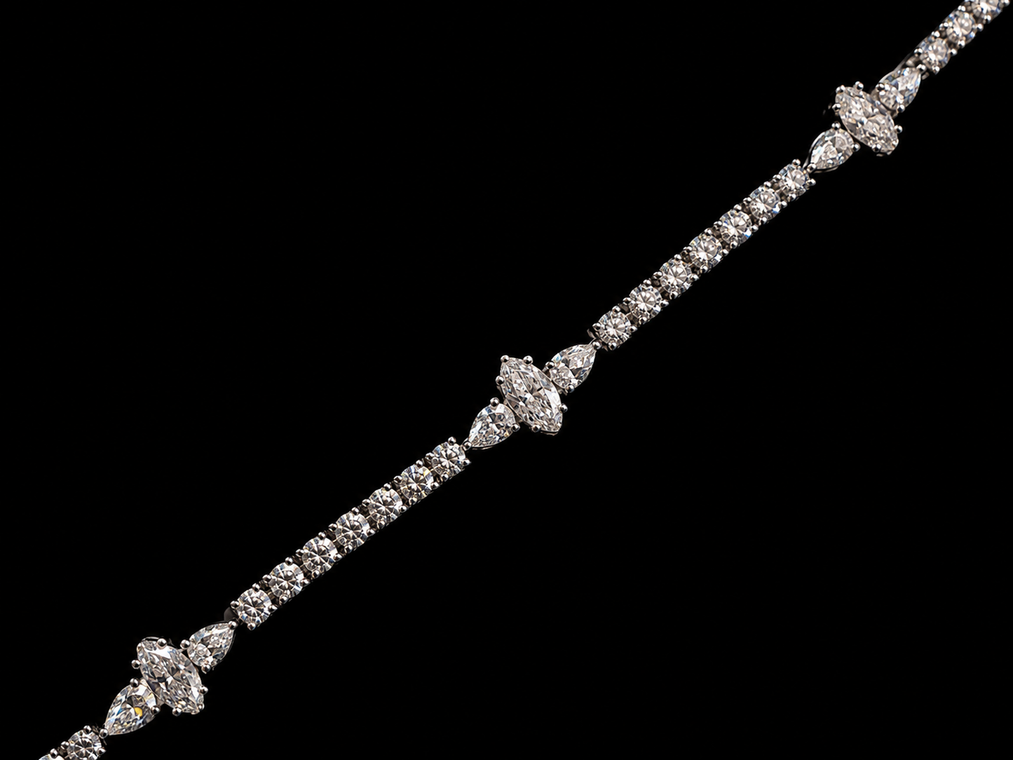 14K Gold 5.66 CTW Lab-Grown Diamond Marquise &amp; Pear Station Tennis Bracelet – 7"