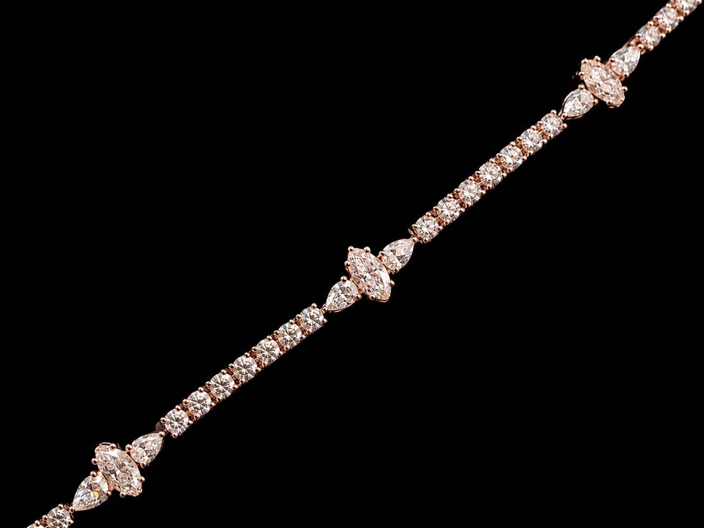 14K Gold 5.66 CTW Lab-Grown Diamond Marquise &amp; Pear Station Tennis Bracelet – 7"