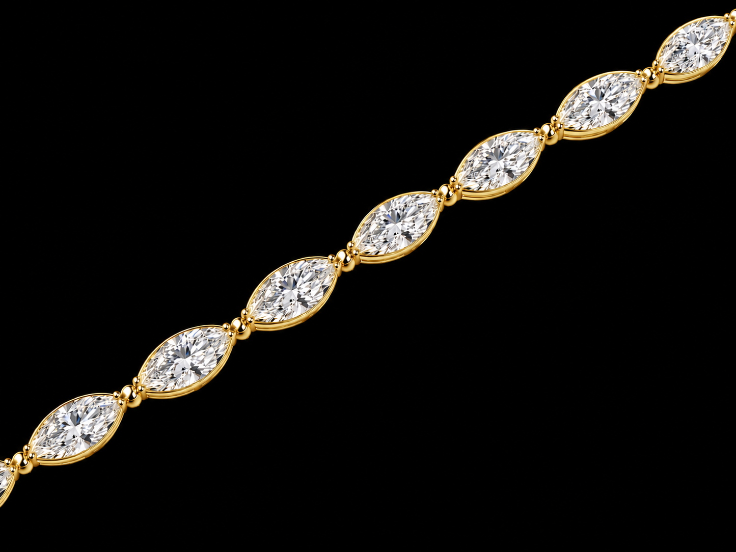 14K Gold 9.70 CTW Lab-Grown Marquise Diamond Tennis Bracelet – F+ VS–VVS – 7"