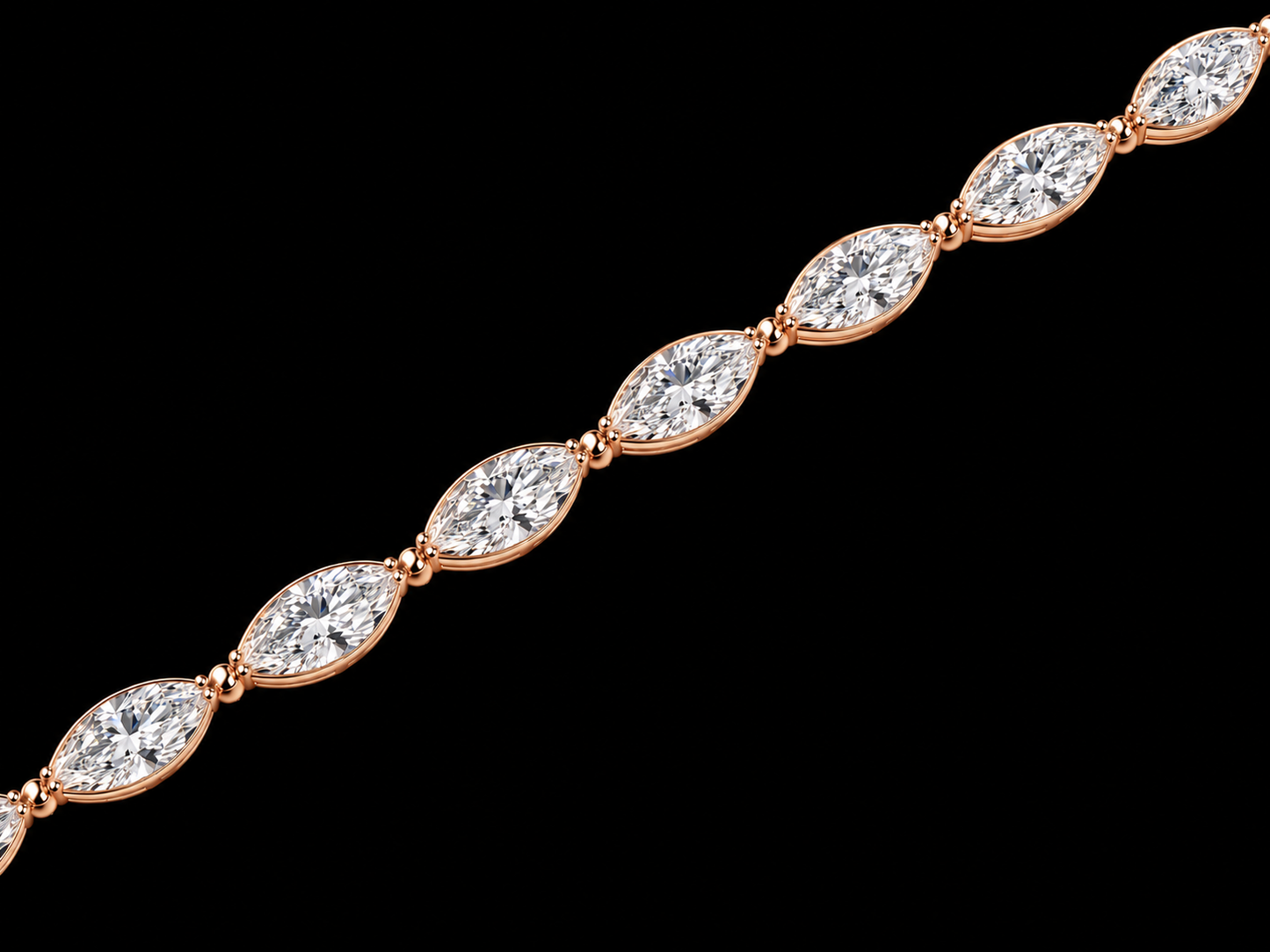14K Gold 9.70 CTW Lab-Grown Marquise Diamond Tennis Bracelet – F+ VS–VVS – 7"