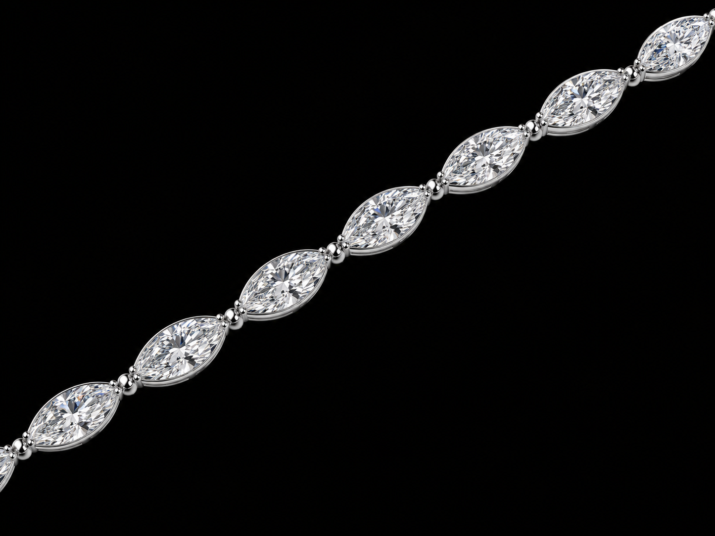 14K Gold 9.70 CTW Lab-Grown Marquise Diamond Tennis Bracelet – F+ VS–VVS – 7"