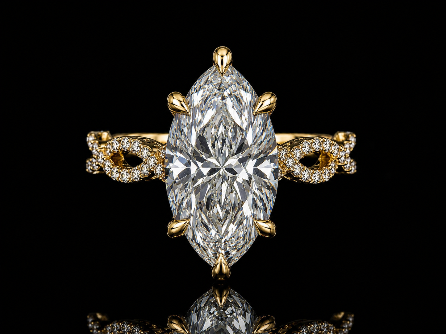 14K Gold 4.60 CT Marquise Diamond Twist Engagement Ring