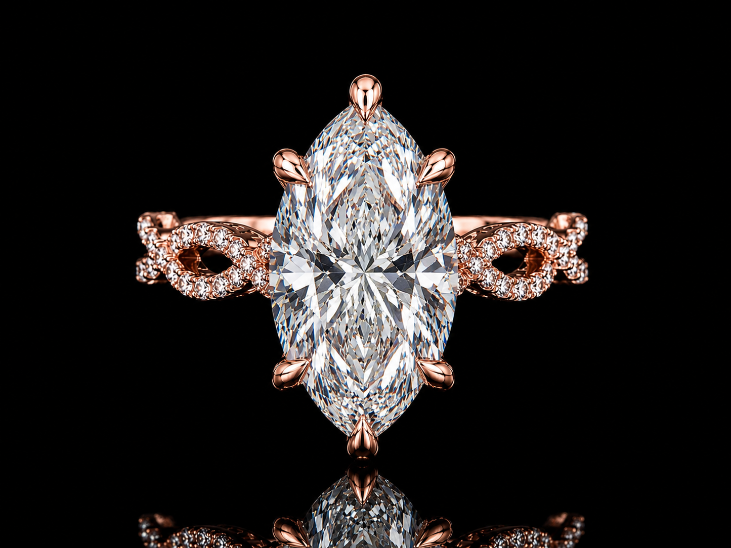 14K Gold 4.60 CT Marquise Diamond Twist Engagement Ring